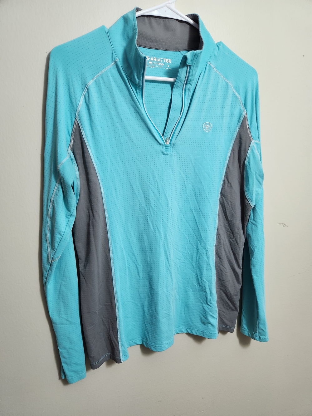 Ariat Teal and Gray Long-Sleeve Quarter-Zip Performance Top